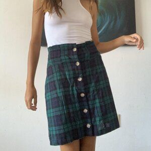 Volcom Button-Front Green and Blue Plaid Skirt NWOT, Size M